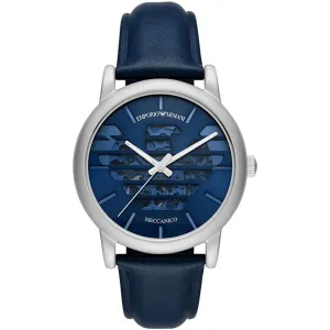 EMPORIO ARMANI Meccanico Blue Leather Strap Blue Dial Automatic Watch for Gents - AR60030