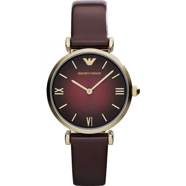 EMPORIO ARMANI Purple Dial Purple Leather Strap Watch For Ladies - AR1757