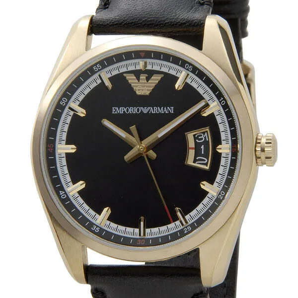 EMPORIO ARMANI Sportivo Black Leather Strap Black Dial Quartz Watch for Gents - AR6018