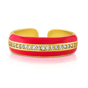 ENAMEL 1 ROW CZ RING, NEON PINK