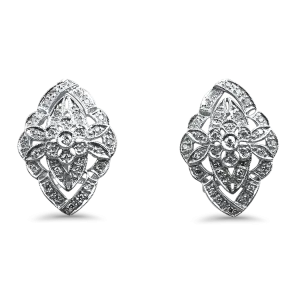 Estate 14K White Gold Floral Open-Worked Diamond Stud Earrings