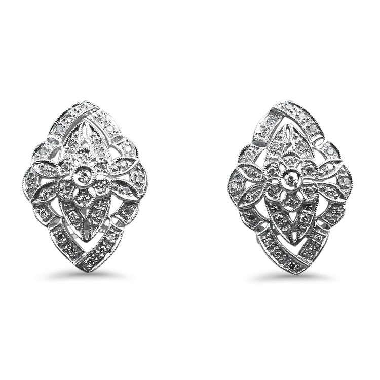 Estate 14K White Gold Floral Open-Worked Diamond Stud Earrings