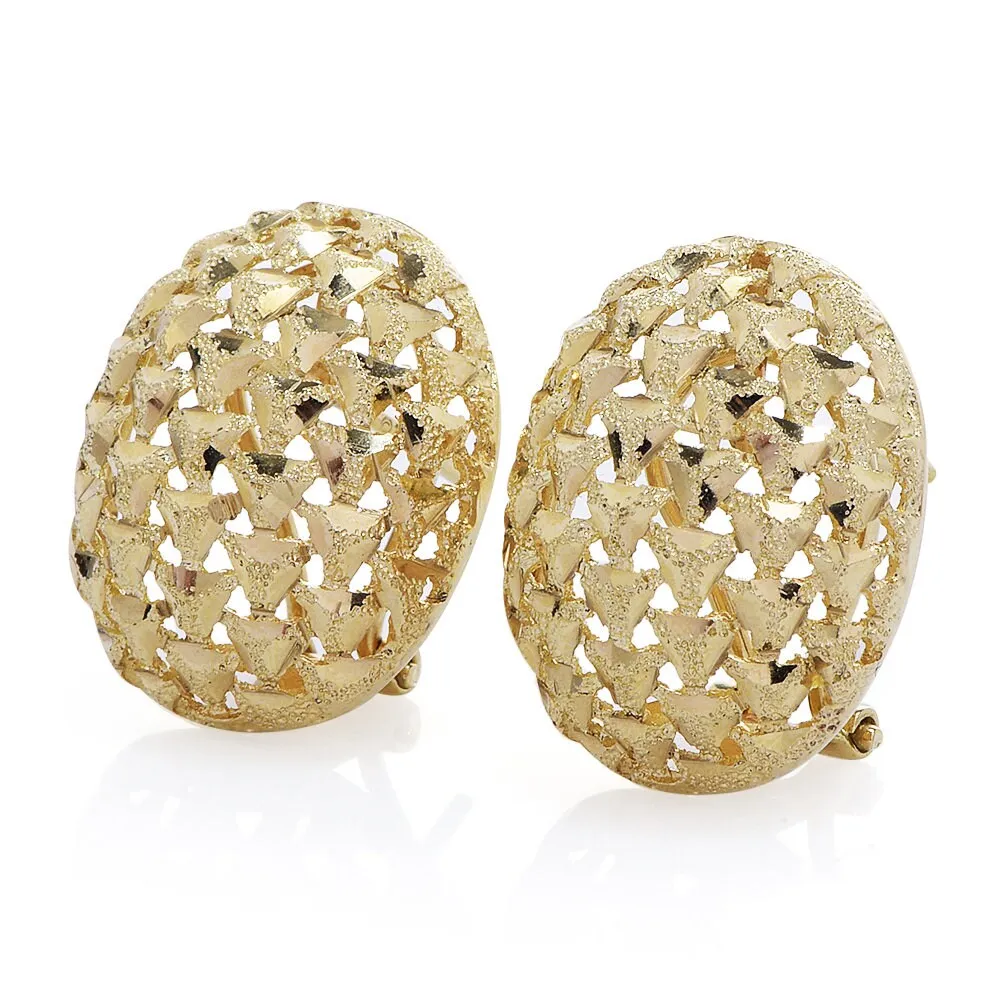 Estate 14K Yellow Gold Weaved Dome Earrings with Open Work
