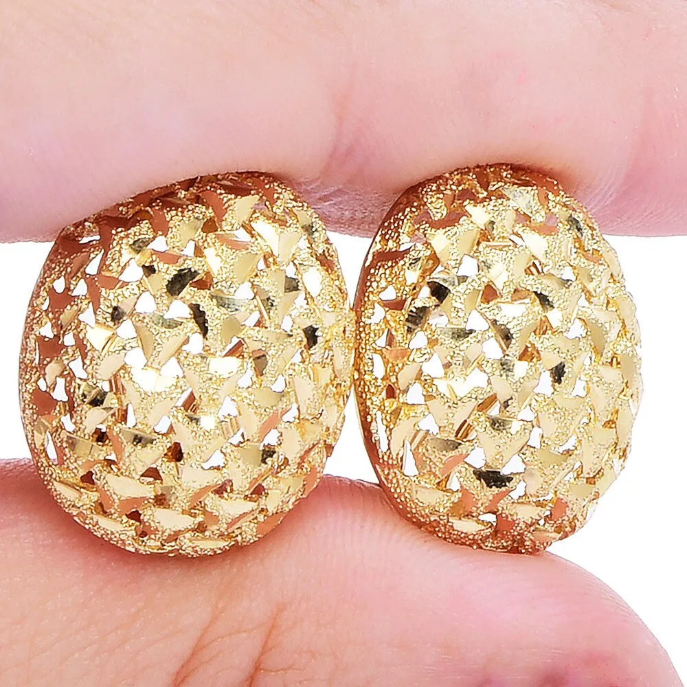 Estate 14K Yellow Gold Weaved Dome Earrings with Open Work
