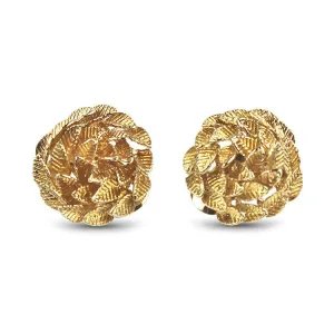 Estate Yellow Gold Textured Floral Swirl Clip Earrings