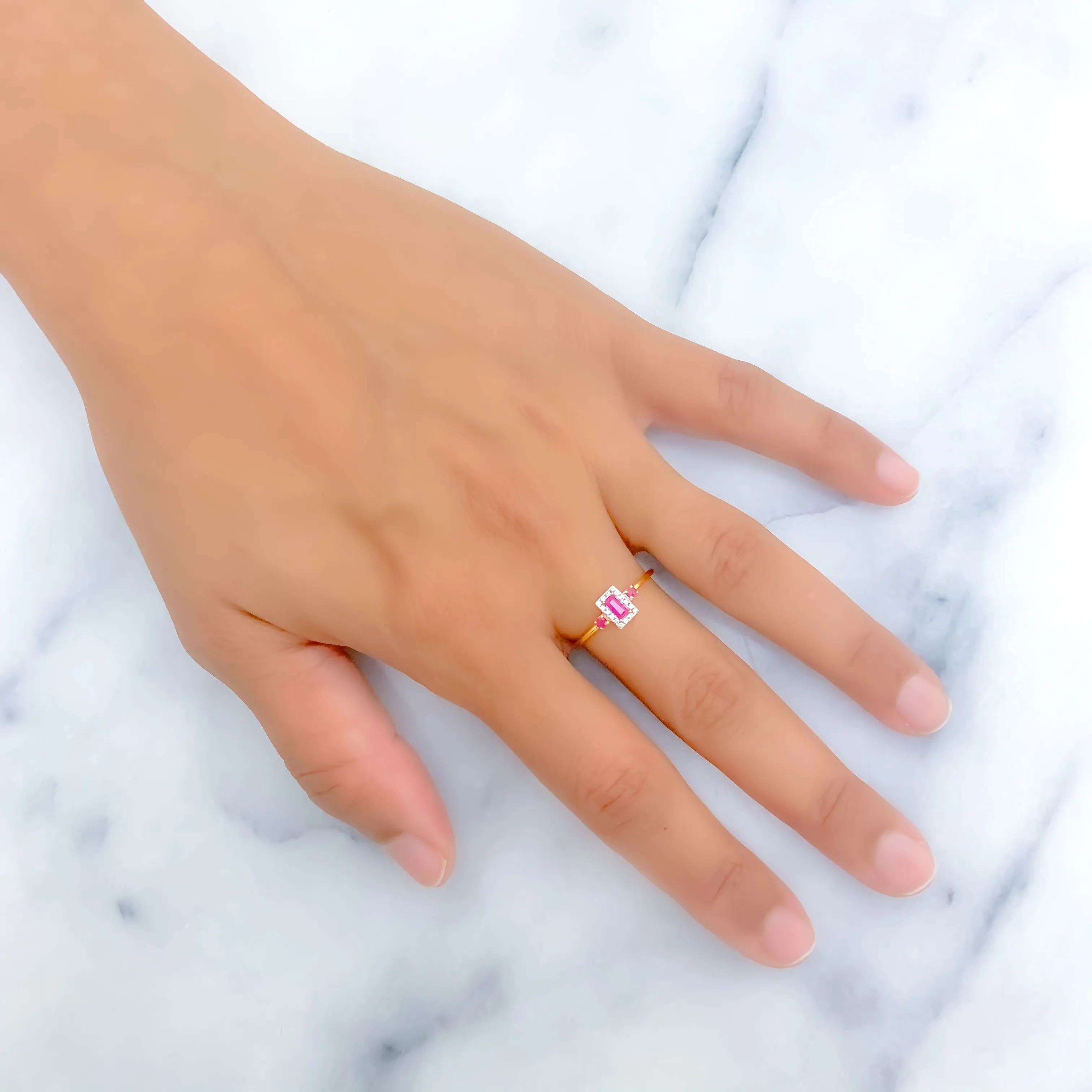 Exclusive Lush 18K Gold   Geometric Diamond Ring