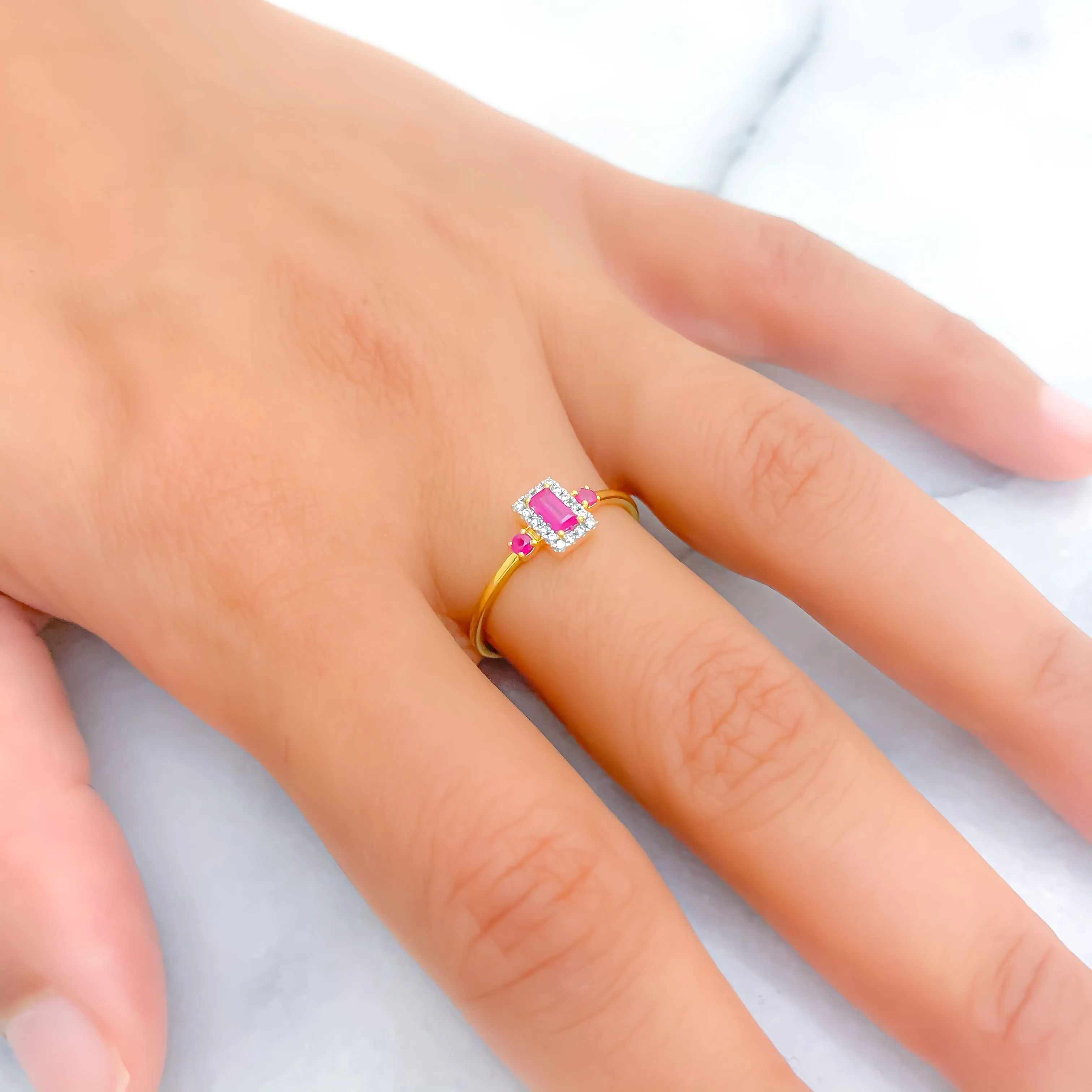 Exclusive Lush 18K Gold   Geometric Diamond Ring