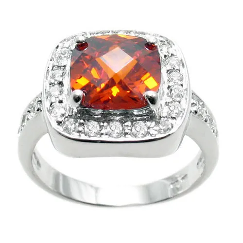 Exquisite Square Cut Yellow Topaz Colored CZ Classic Cocktail Ring in Sterling Silver.