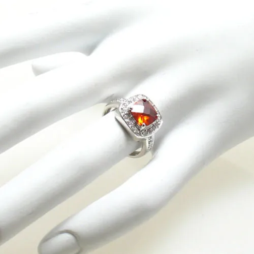 Exquisite Square Cut Yellow Topaz Colored CZ Classic Cocktail Ring in Sterling Silver.