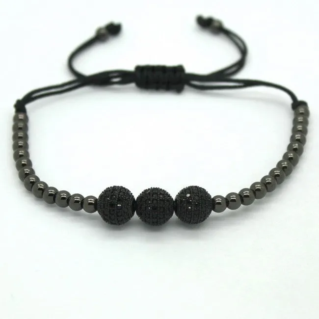 Famous Women Bracelets,8mm Pave Setting Black CZ Beads & 18K Rose Gold 4mm Round Beads & Braiding Bracelet For Women