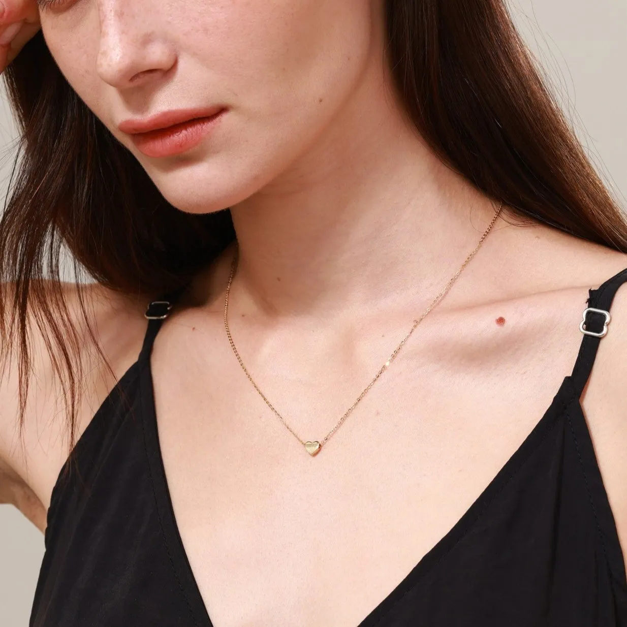 FANCIME "Mini Love" Small Heart 14K Solid Yellow Gold Necklace