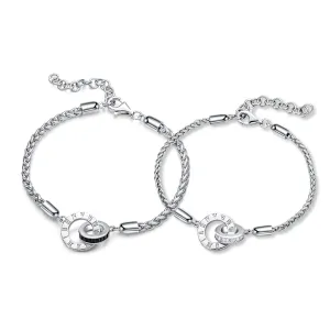 FANCIME "Roman Time" Interlocking Circle Couples Sterling Silver Wheat Chain Bracelets