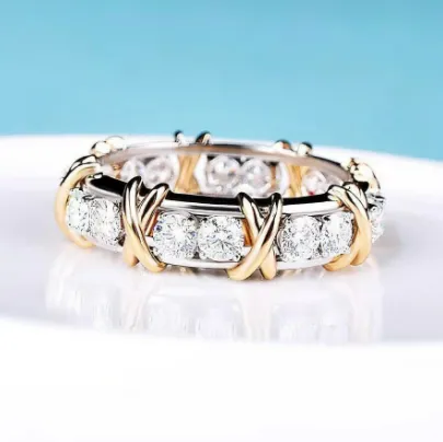 Fashion Cross Geometric Ring Round Cubic Zirconia Stones for Women