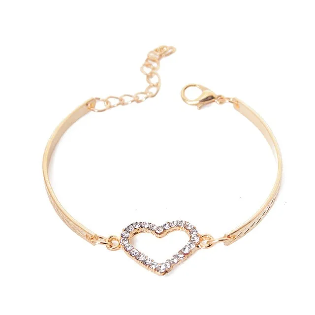 Fashion CZ Gold Color Crystal Heart Charm Bracelets for Women