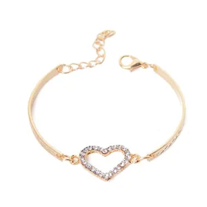 Fashion CZ Gold Color Crystal Heart Charm Bracelets for Women
