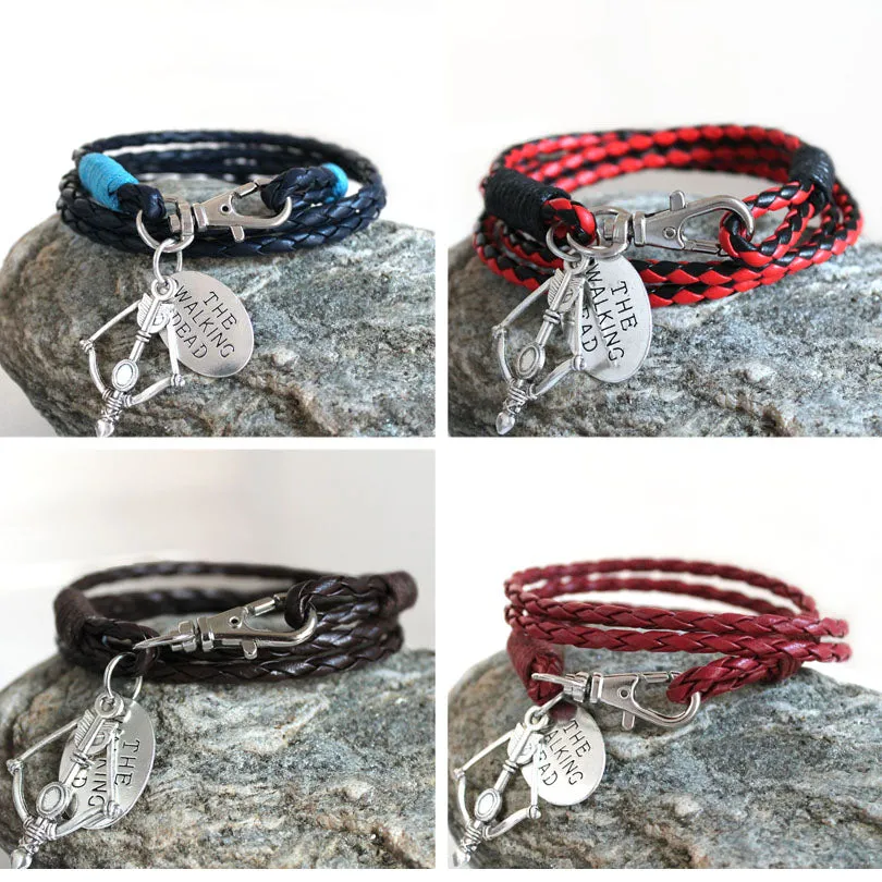 Fashion Jewelry THE WALKING DEAD PU Leather Charm Friendship Bracelets & Bangles DARYL DIXON Crossbow cowboys Men Jewelry gifts
