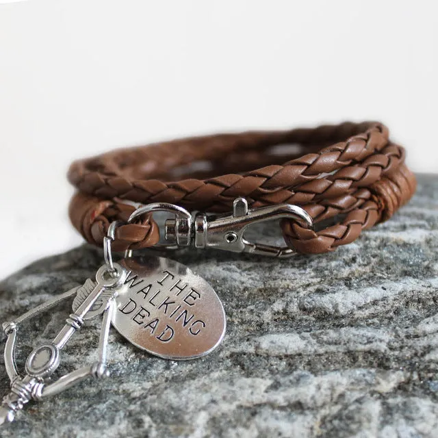 Fashion Jewelry THE WALKING DEAD PU Leather Charm Friendship Bracelets & Bangles DARYL DIXON Crossbow cowboys Men Jewelry gifts