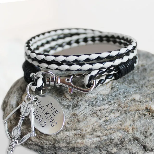 Fashion Jewelry THE WALKING DEAD PU Leather Charm Friendship Bracelets & Bangles DARYL DIXON Crossbow cowboys Men Jewelry gifts