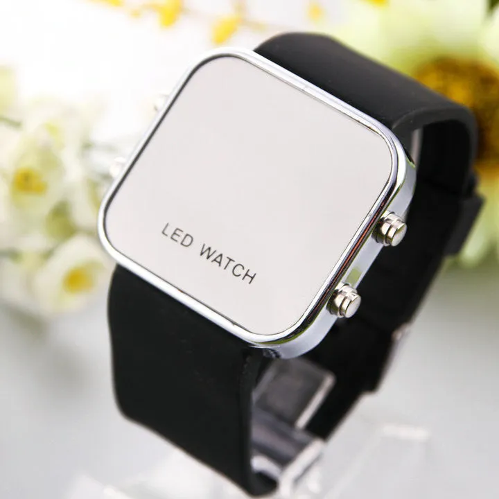 Fashion Mirror LED Watches Unisex Quartz watch Dress Woman and Man Sports watches Analog Steel Case