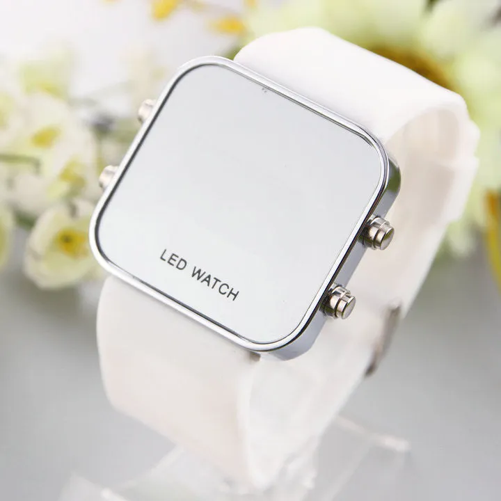 Fashion Mirror LED Watches Unisex Quartz watch Dress Woman and Man Sports watches Analog Steel Case