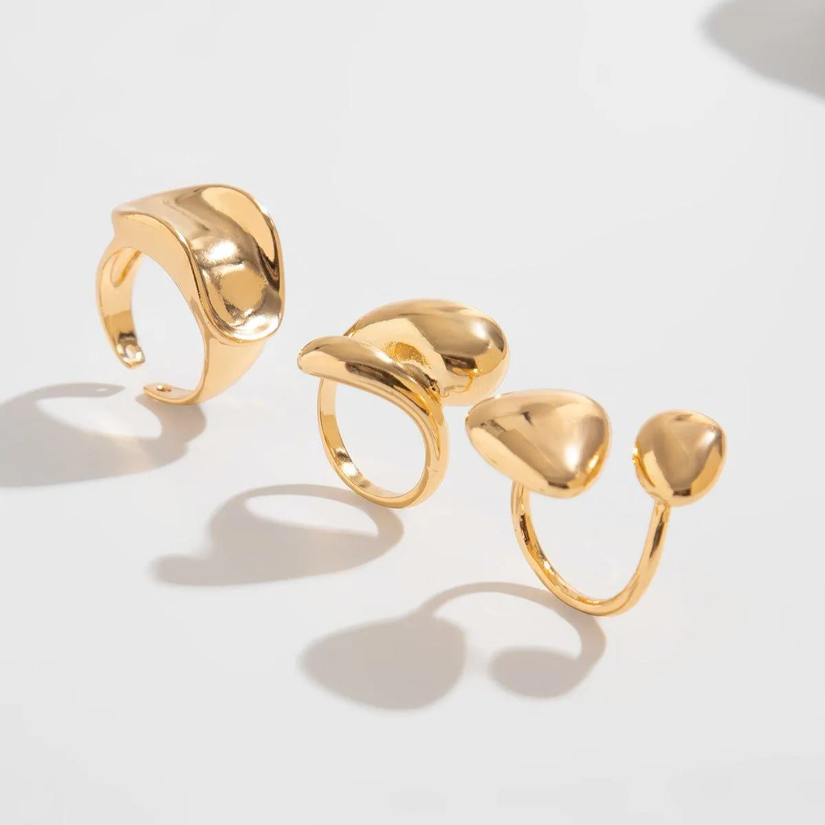 Fashionable Glossy Hug Ring Suit – Geometric Zinc Alloy Rings in Light Gold & White