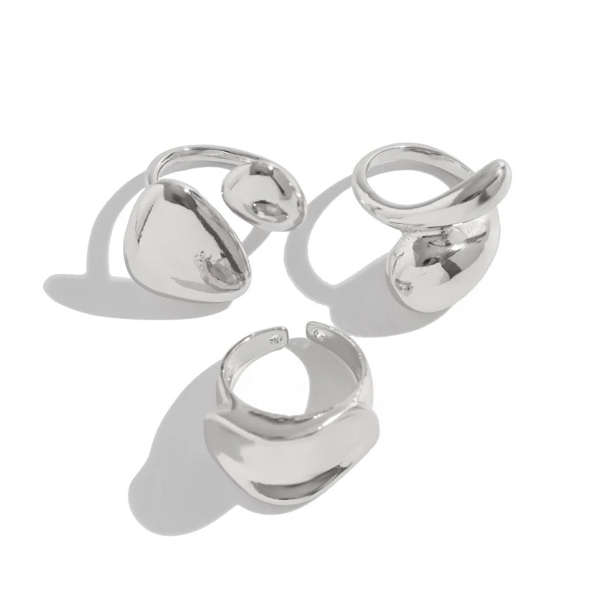 Fashionable Glossy Hug Ring Suit – Geometric Zinc Alloy Rings in Light Gold & White