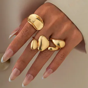 Fashionable Glossy Hug Ring Suit – Geometric Zinc Alloy Rings in Light Gold & White