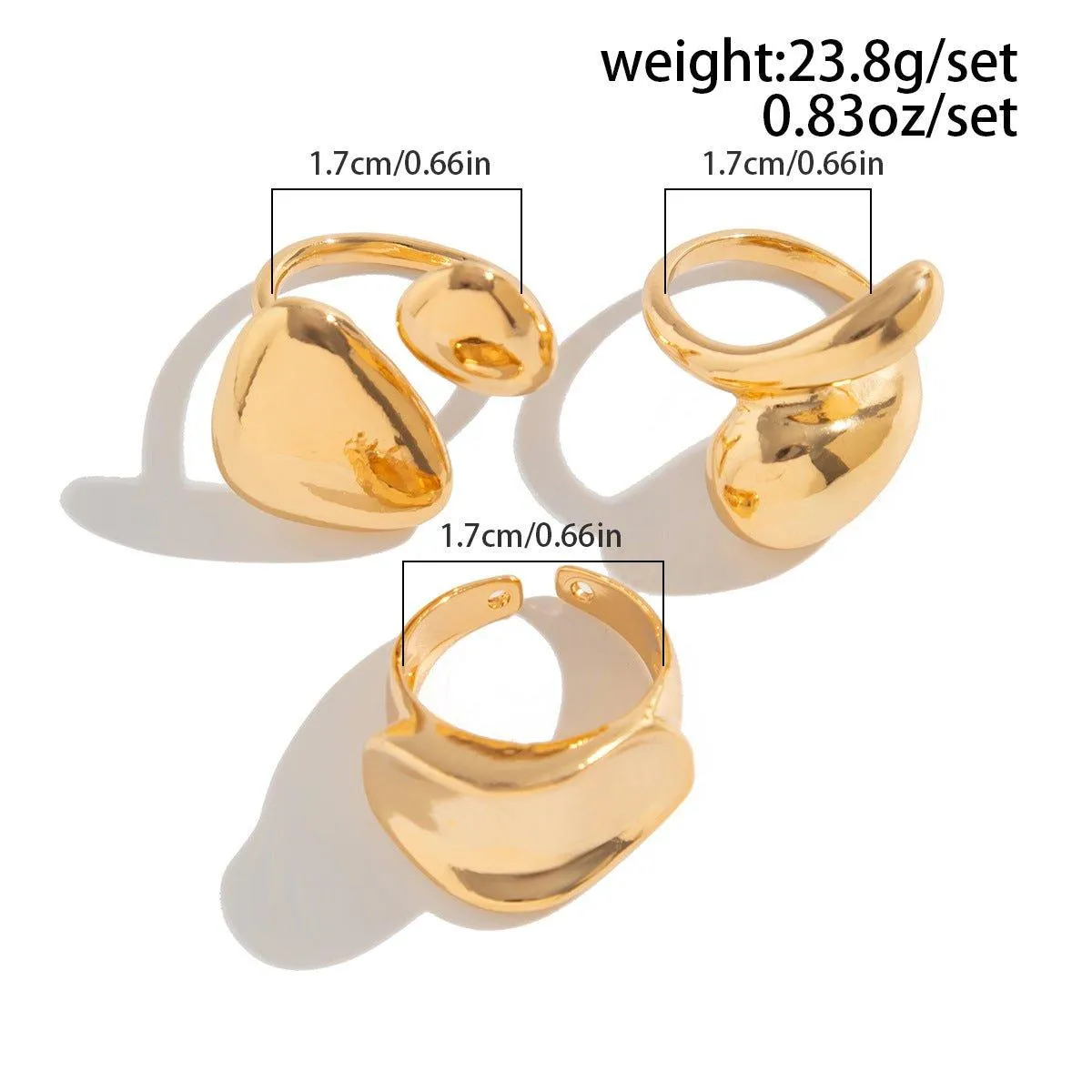 Fashionable Glossy Hug Ring Suit – Geometric Zinc Alloy Rings in Light Gold & White