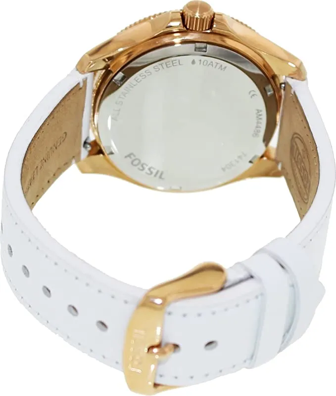 Fossil Cecile Rose gold White Leather Women's Watch AM4486