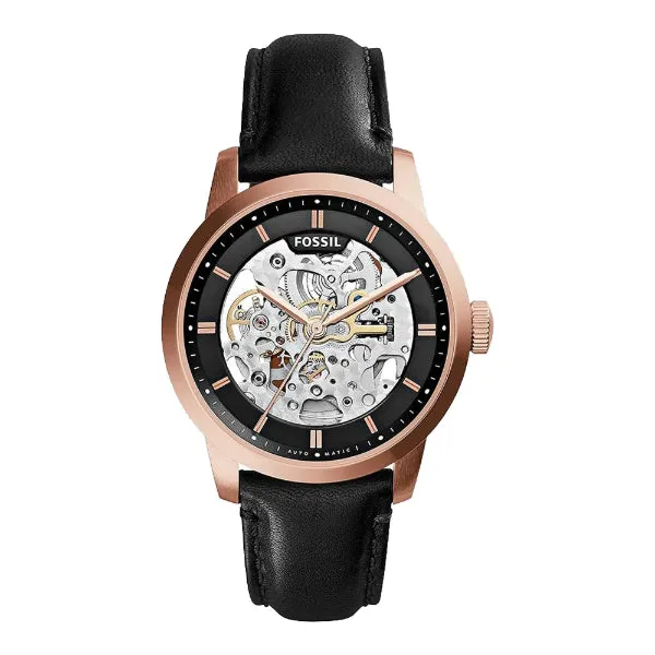Fossil Townsman Black Leather Strap Skeleton Dial Automatic Watch for Gents - ME3084