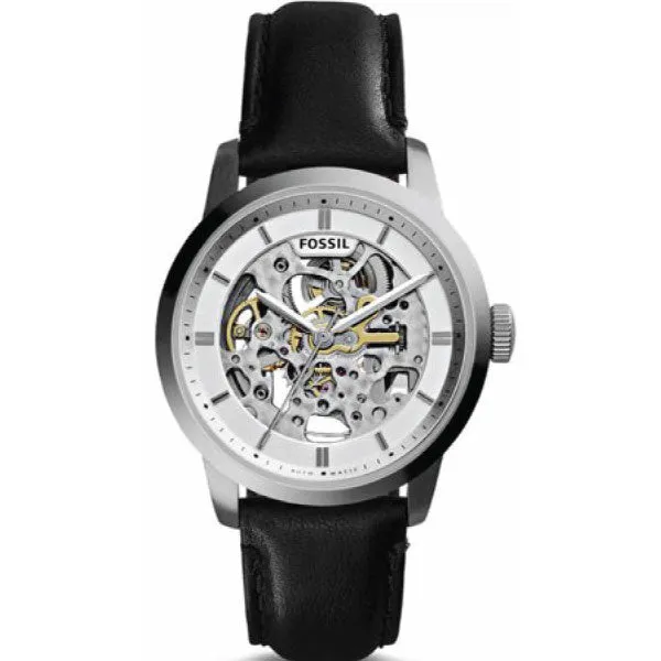 Fossil Townsman Black Leather Strap Skeleton Dial Automatic Watch for Gents - ME3085
