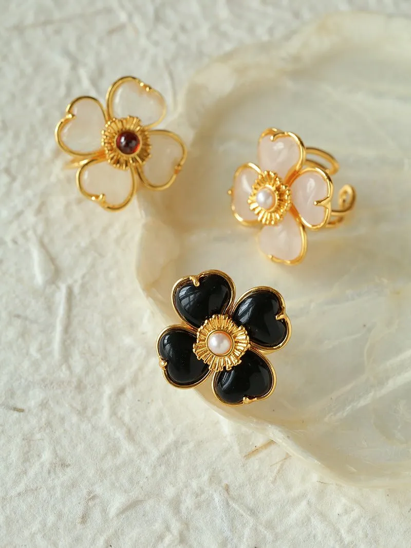 Four-leaf Clover Single Flower Rings-Rose Quartz Single Flower