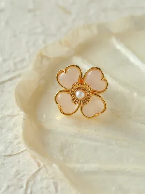 Four-leaf Clover Single Flower Rings-Rose Quartz Single Flower
