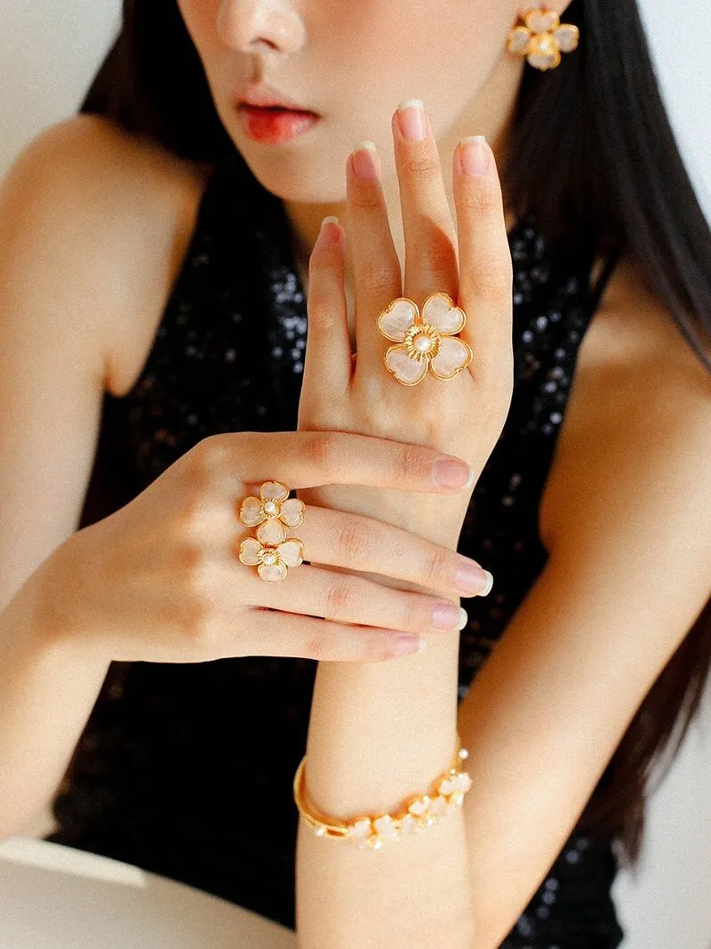 Four-leaf Clover Single Flower Rings-Rose Quartz Single Flower