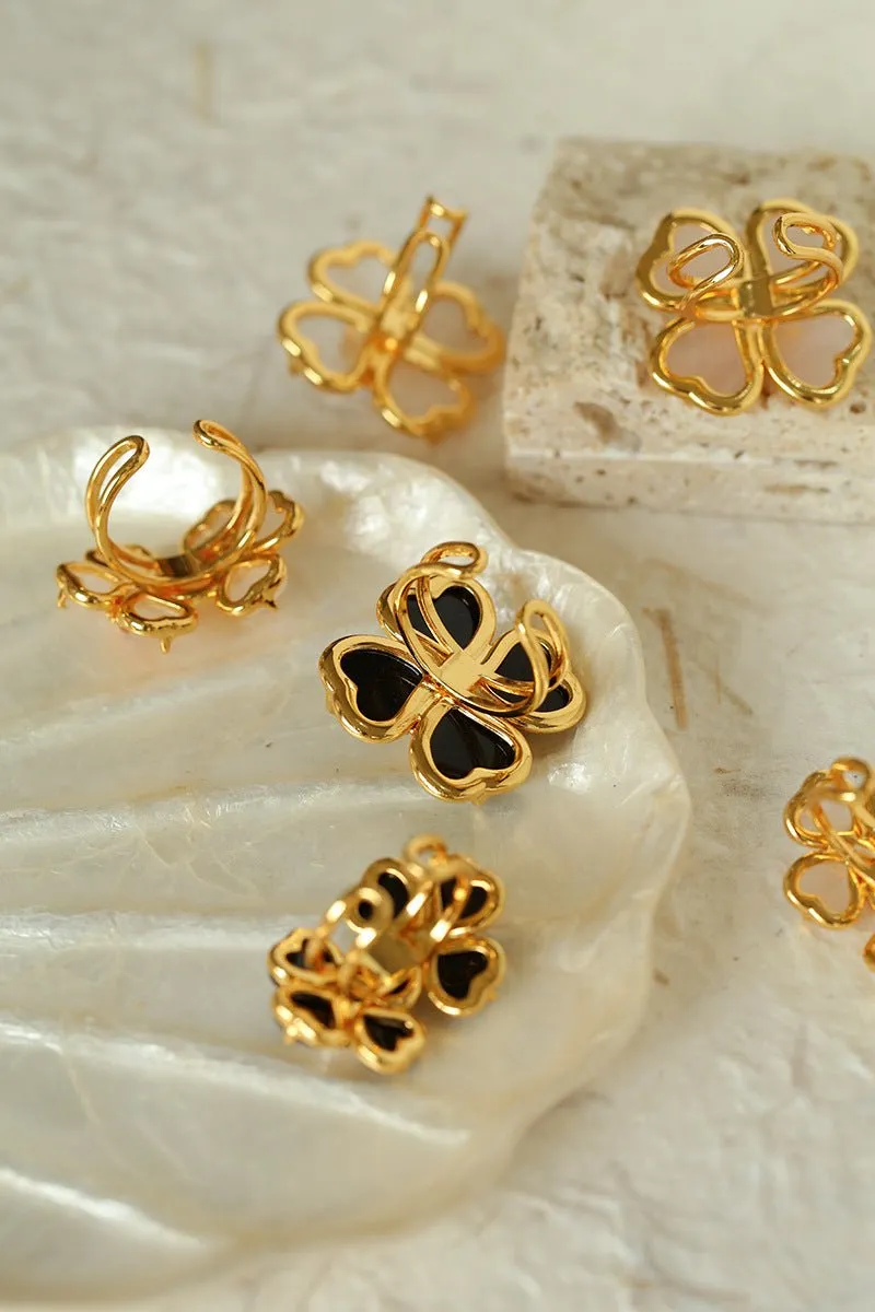 Four-leaf Clover Single Flower Rings-Rose Quartz Single Flower