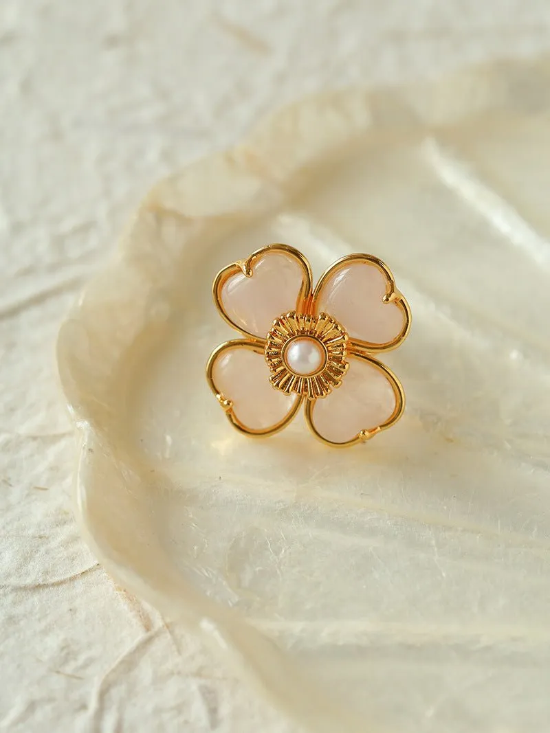 Four-leaf Clover Single Flower Rings-Rose Quartz Single Flower
