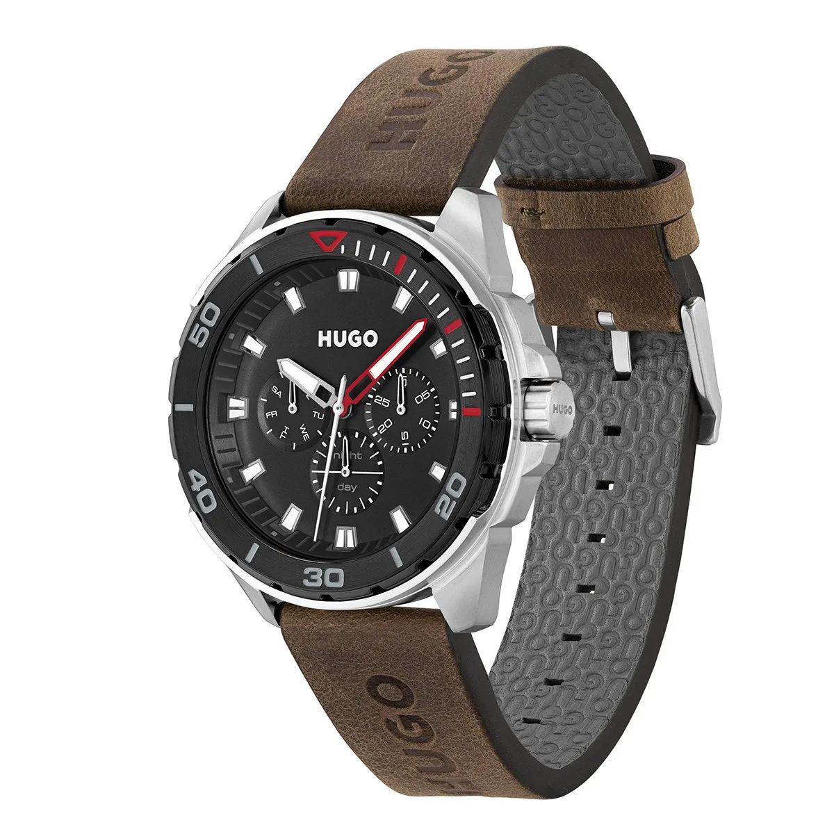 Fresh 44mm Watch With Black Dial & Brown Leather Strap