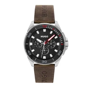 Fresh 44mm Watch With Black Dial & Brown Leather Strap