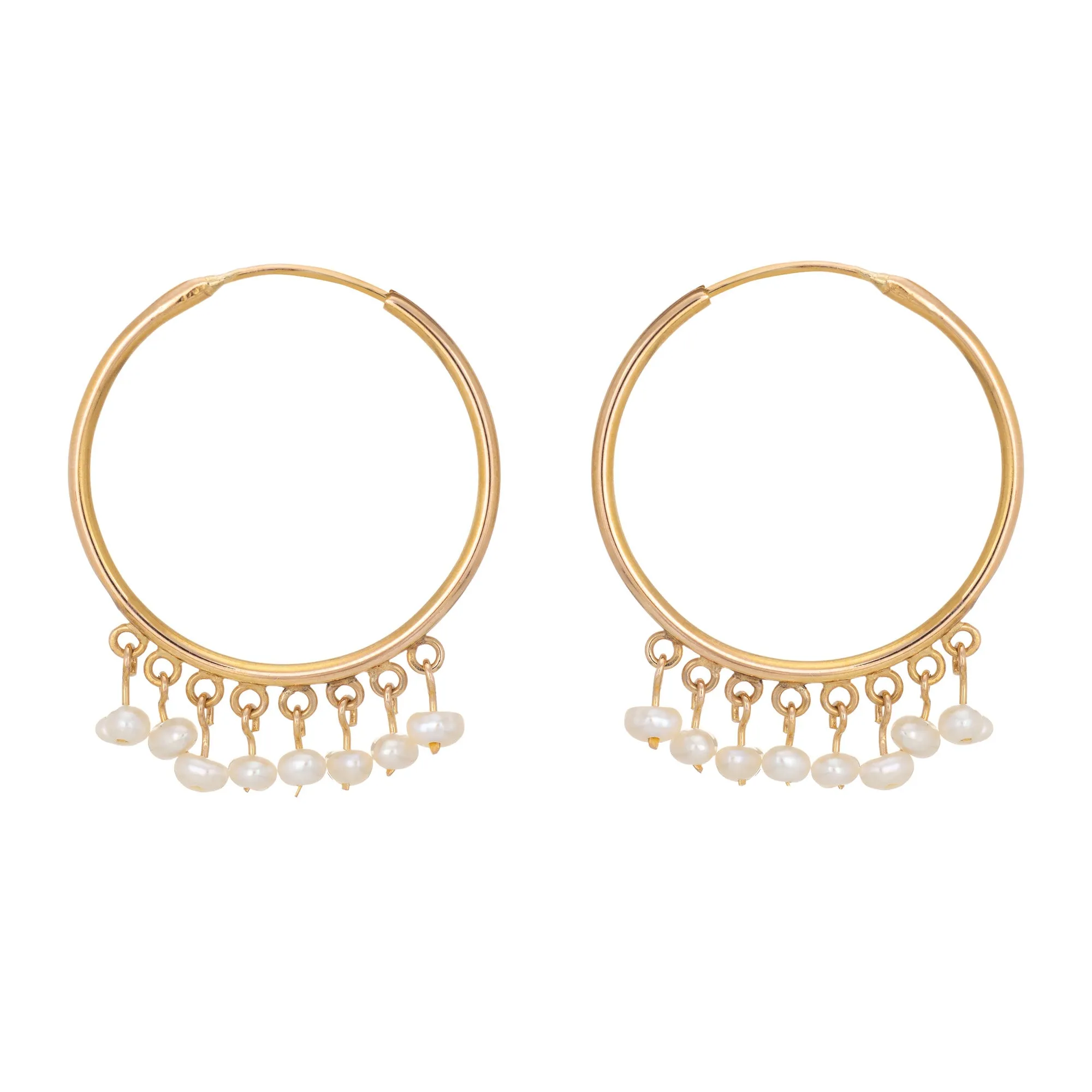 Freshwater Pearl 1" Hoop Earrings Vintage 18k Yellow Gold Estate Fine Jewelry