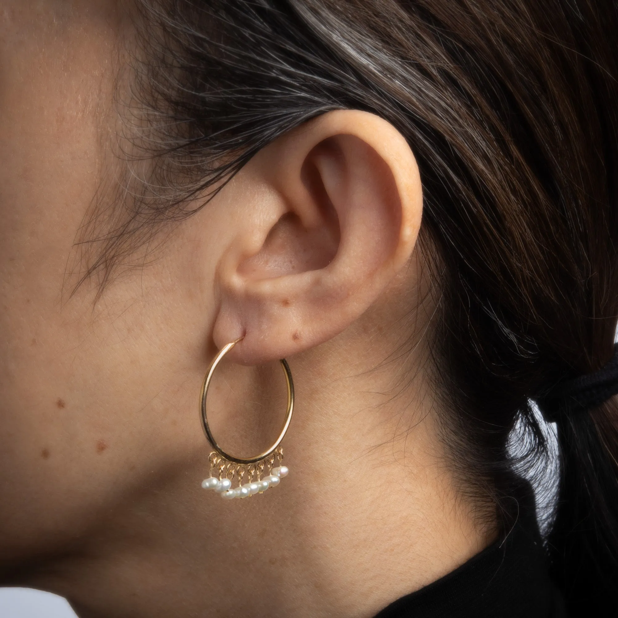 Freshwater Pearl 1" Hoop Earrings Vintage 18k Yellow Gold Estate Fine Jewelry