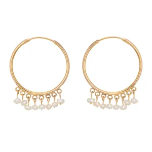 Freshwater Pearl 1" Hoop Earrings Vintage 18k Yellow Gold Estate Fine Jewelry