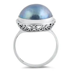 Freshwater Pearl Raised Heart Filigree Ring .925 Sterling Silver Band Sizes 6-9