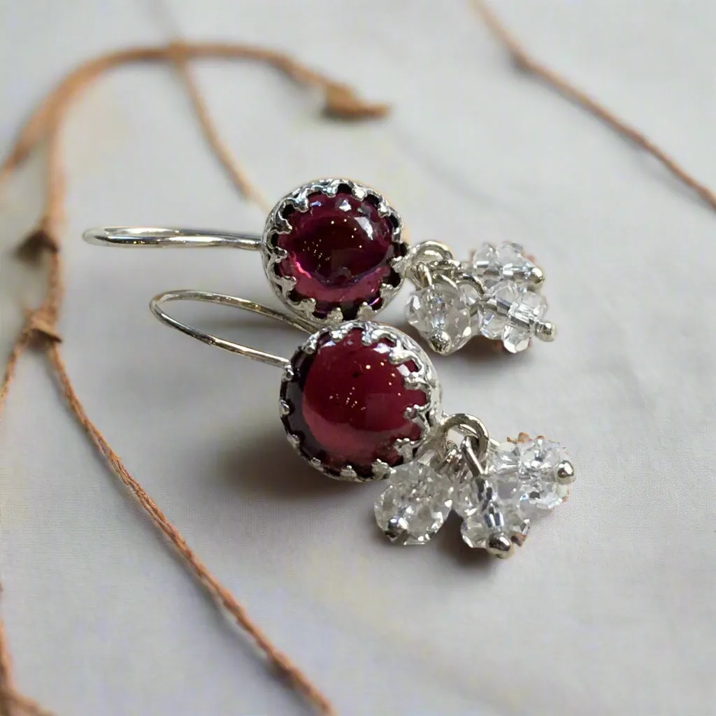Garnet Crown Dangle Earrings - Soft Smile.