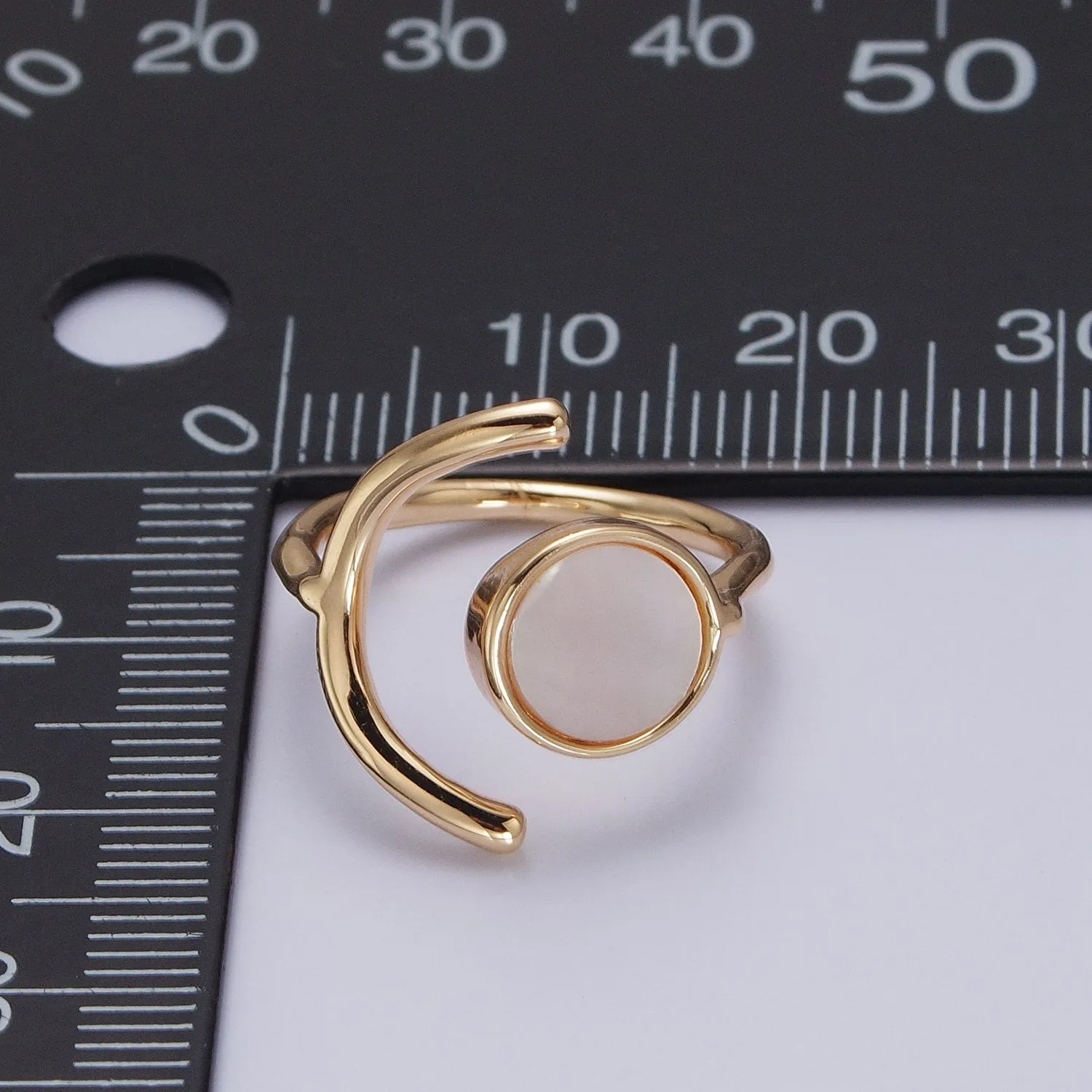 Geometric Crescent Round Shell Pearl Adjustable Gold Ring | Y-546