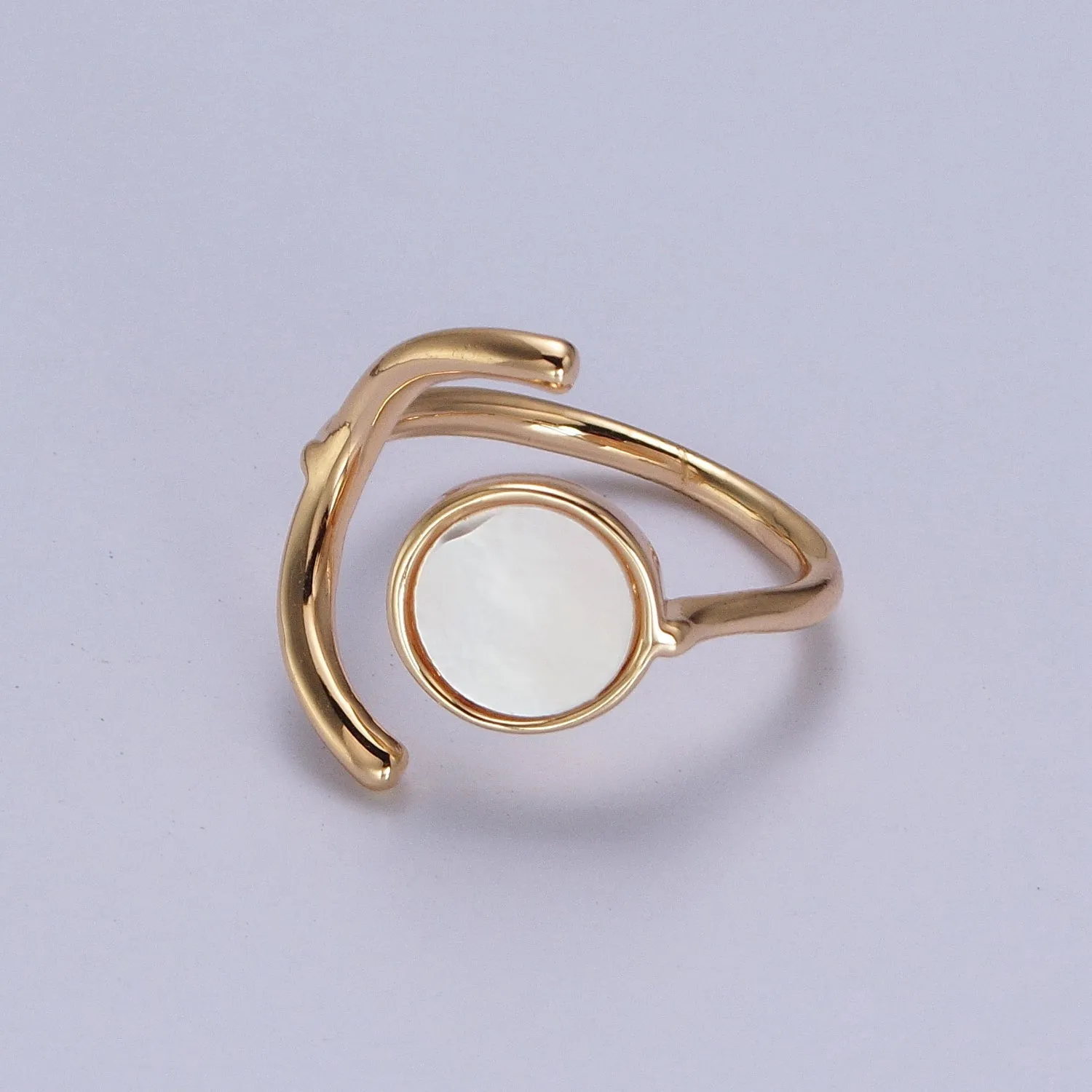 Geometric Crescent Round Shell Pearl Adjustable Gold Ring | Y-546