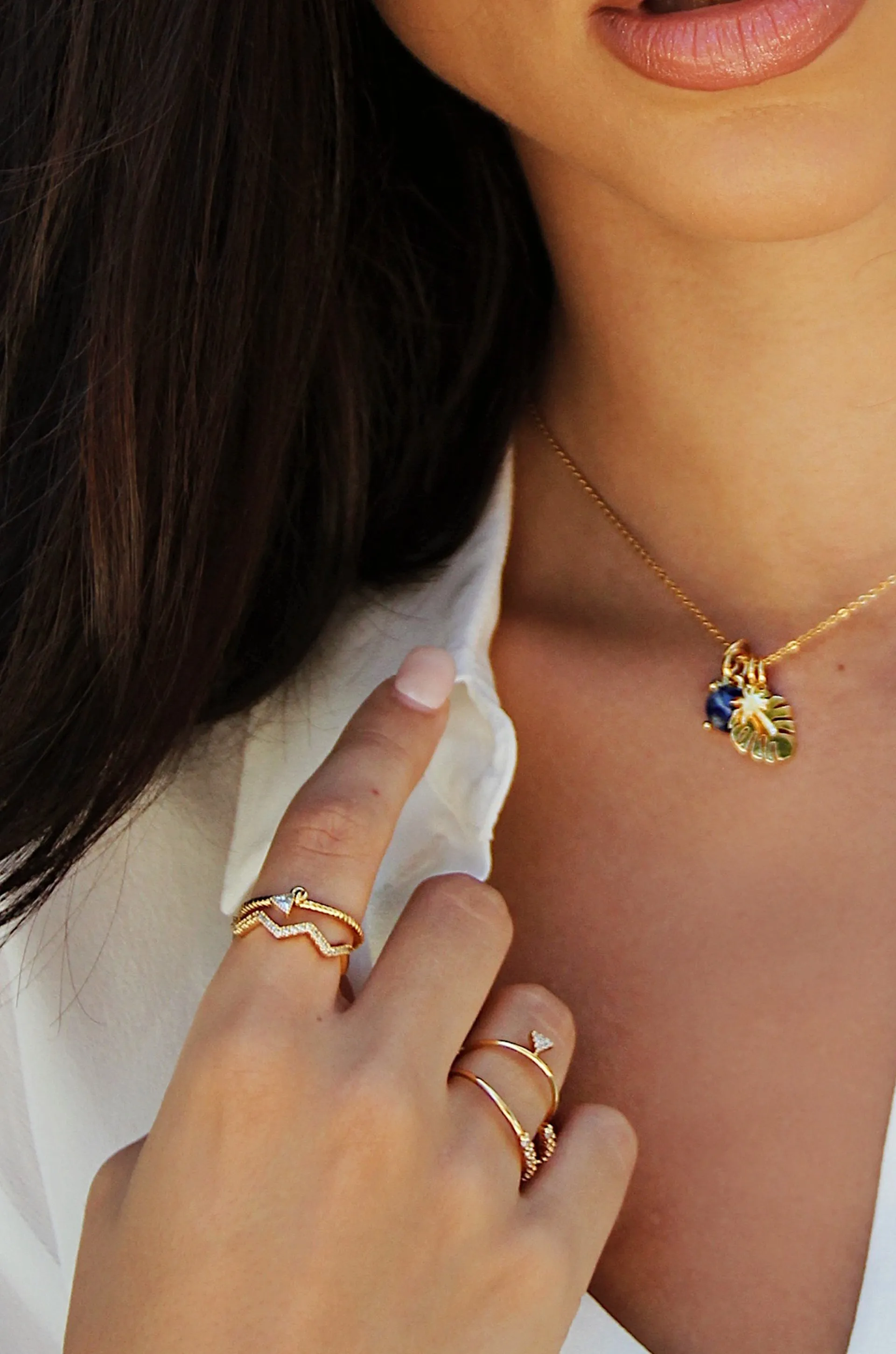 Geometric Dainty 18k Gold Plated Ring Set of 3 with Crystals