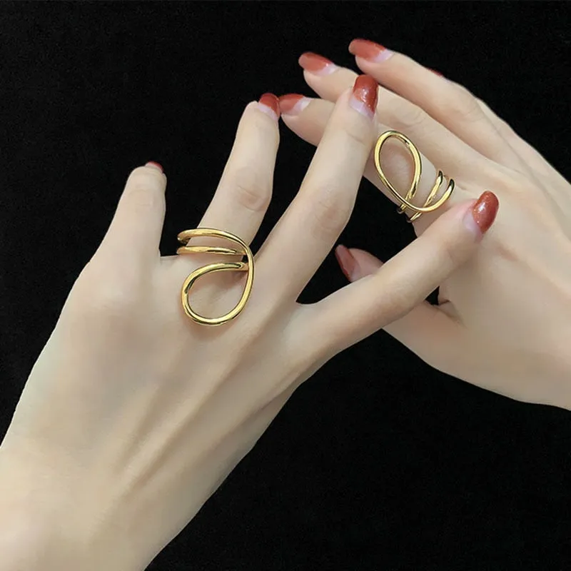 Geometric Irregular Exaggerated Metal Rings for Women