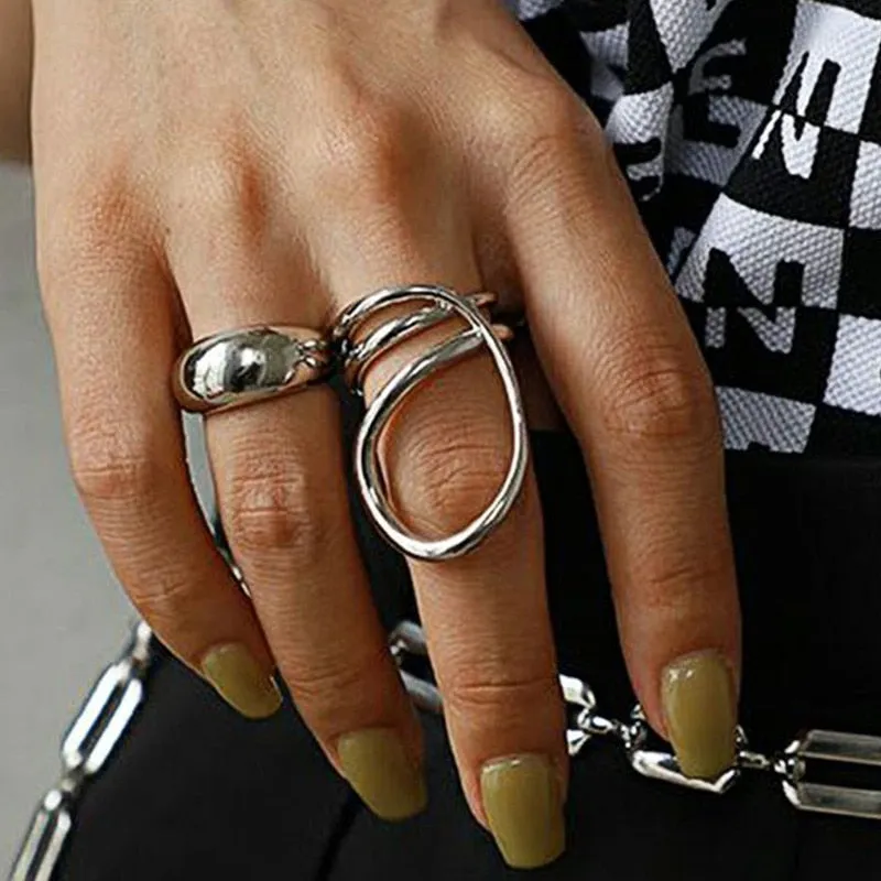 Geometric Irregular Exaggerated Metal Rings for Women