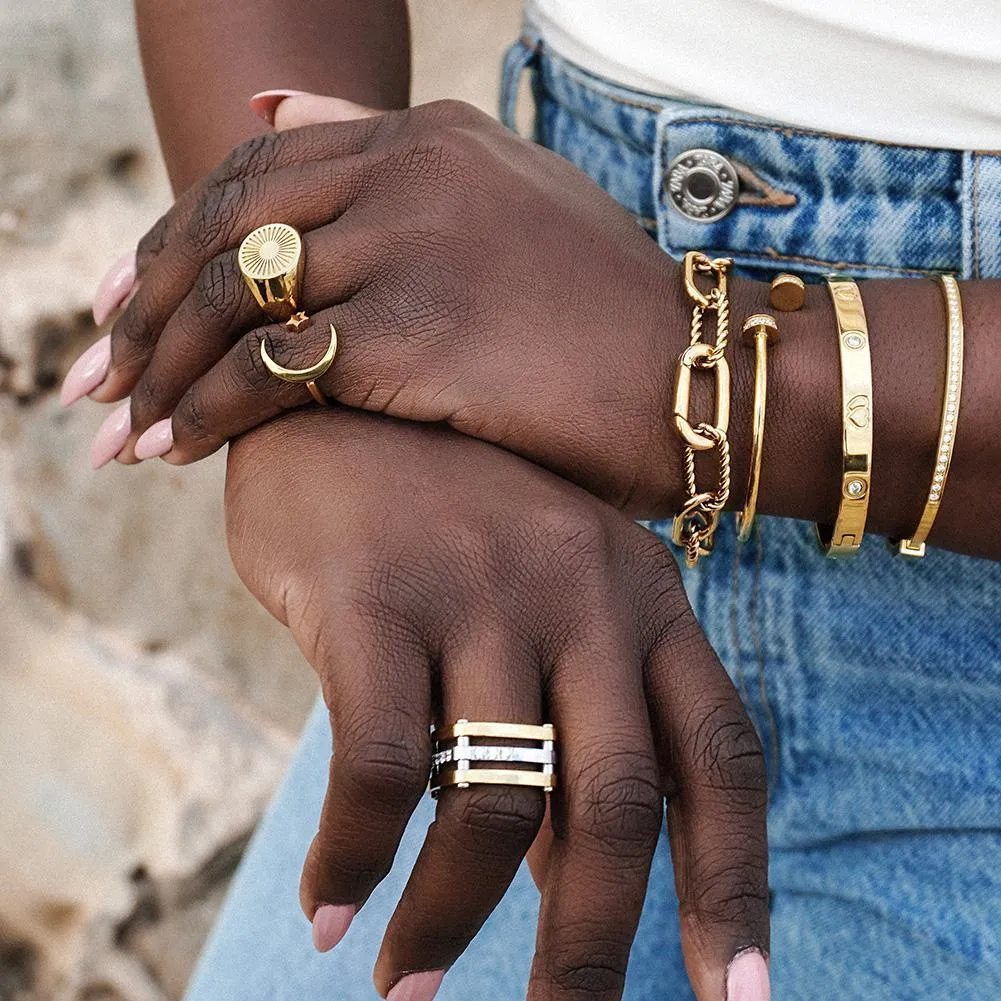 Geometric Rectangle Link Necklace, Bracelet, and Ring Set - Hypoallergenic Gold Jewelry for Women