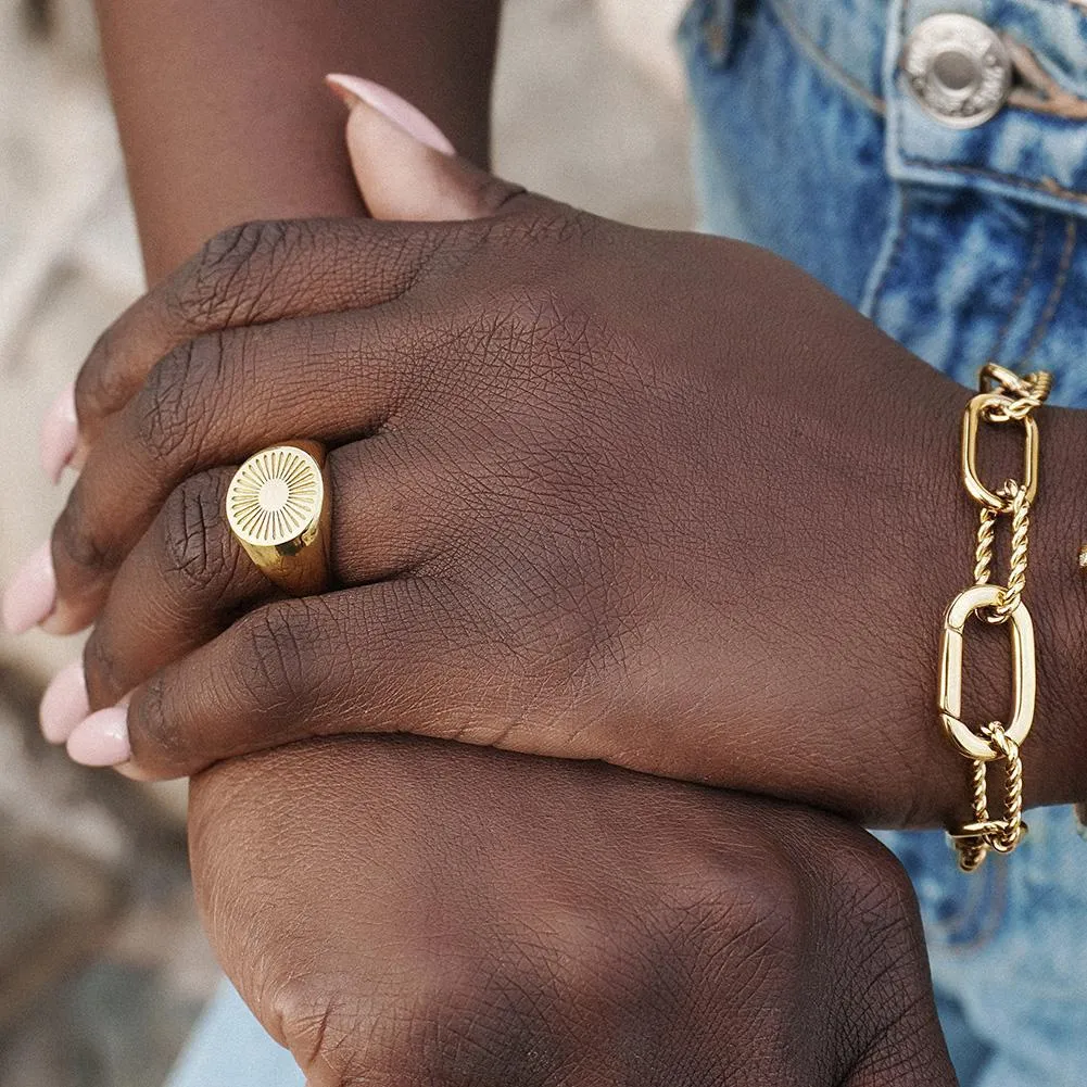 Geometric Rectangle Link Necklace, Bracelet, and Ring Set - Hypoallergenic Gold Jewelry for Women